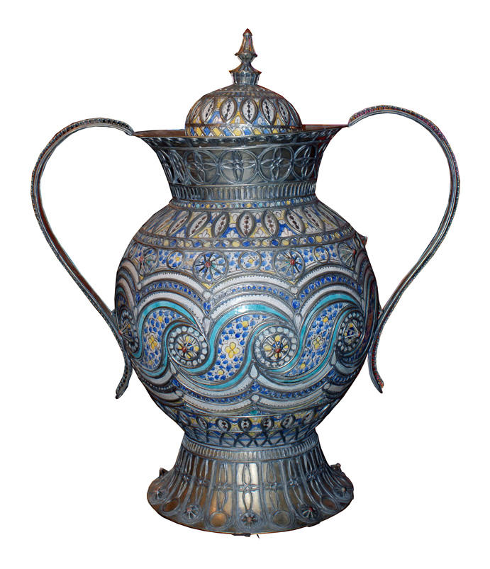 Vaso Art Decò Marocco metallo pietre del XX Secolo Opera d'arte esemplare - Robertaebasta® Art Gallery opere d’arte esclusive.